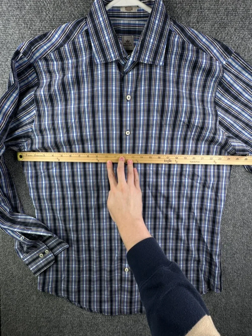 Peter Millar Seaside Finish Long Sleeve Button Up Shirt Plaid Blue Large Cotton